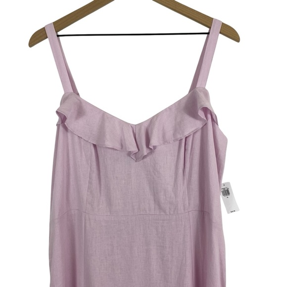 Old Navy Womens Midi Dress Sz XL Fit & Flare Linen-Blend Smocked Back Pink Slit - Picture 4 of 12